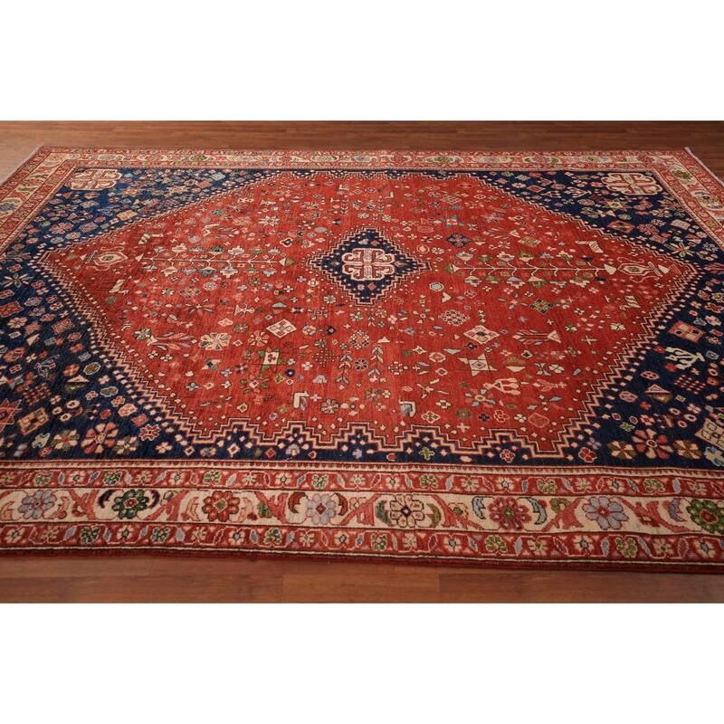 Tribal Geometric Yalameh Vegetable Dye Rug Hand-Knotted Wool Carpet - 9'0" x 11'6"