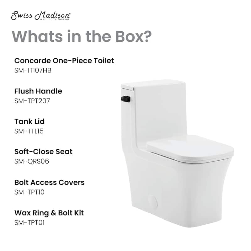 Bastille One-Piece Square Toilet Side Flush, Black Hardware 1.28 Gpf - 26.05" x 14" 29.25"