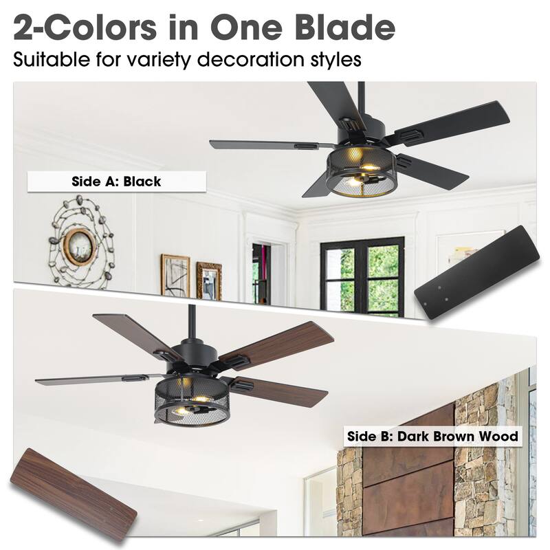 Vaczon 42" Modern Black 5-Blade Smart Ceiling Fan with Light Kit and APP Control
