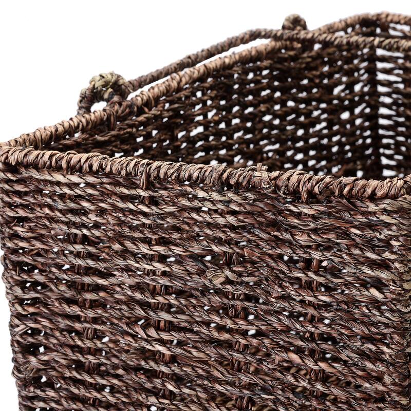 14-Inch Wicker Stair Case Basket with Handles | Handmade Woven Seagrass in Brown by Villacera