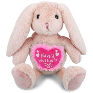 DolliBu Mother’s Day Super Soft Plush Baby Pink Rabbit With Pink Heart - 8 inches