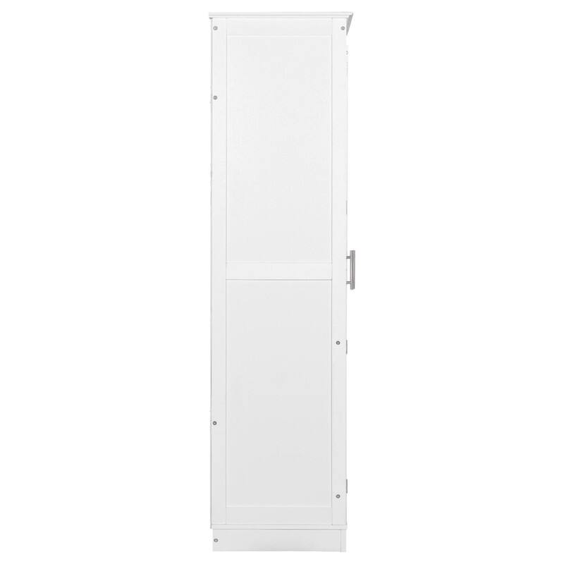 75" Tall Pine Wood Kitchen Pantry Cabinet with Glass Doors Four Drawers and Anti-Tipping Safety Features