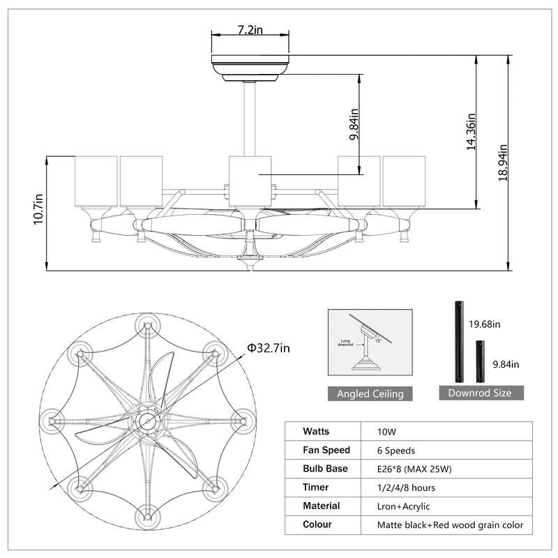 Classic Ceiling Fan Light with Lighting and 6 Speed Settings, Reversible DC Motor for Bedroom and Living Room