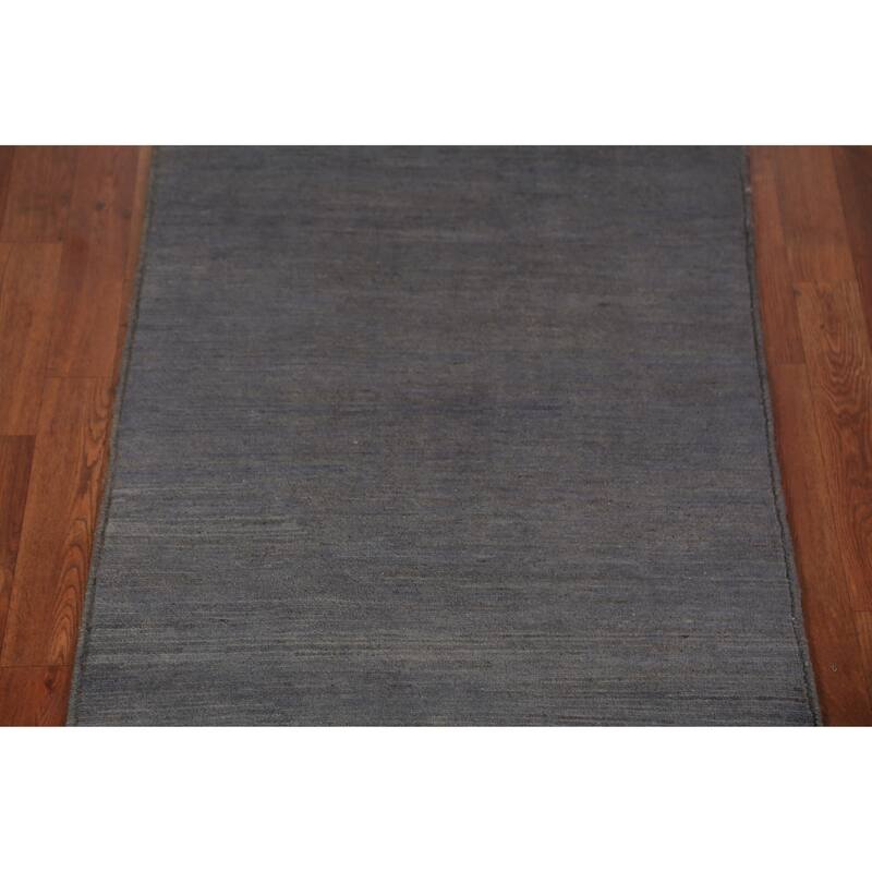 Blue & Gray Modern Gabbeh Runner Rug Handmade Wool Carpet - 2'10" x 9'7"