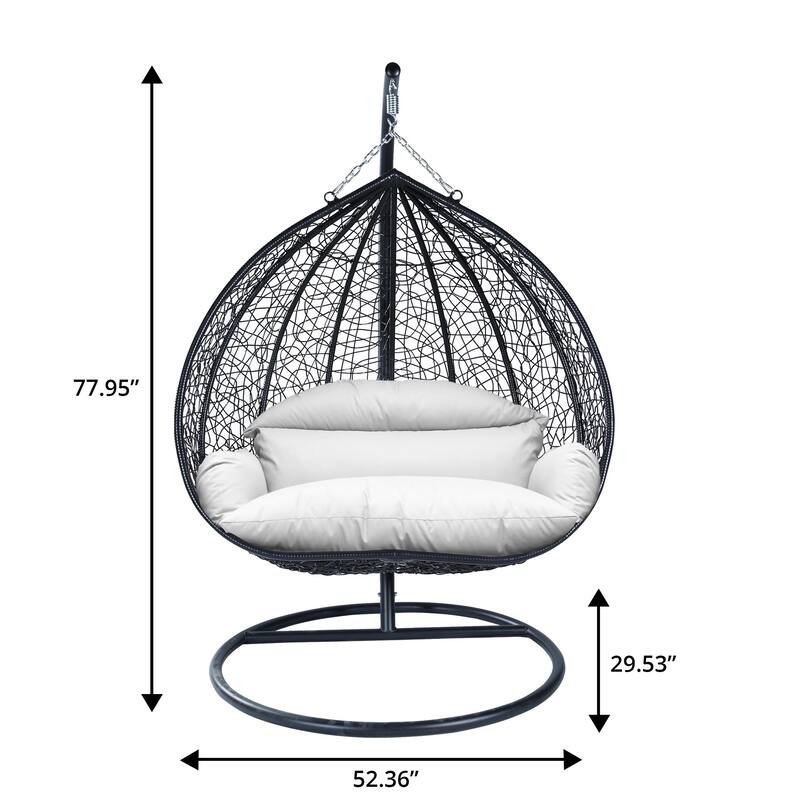 2-Person Outdoor Hanging Egg Chair with Teardrop Frame, Weather-Resistant Cotton Cushioned Seat for Patio and Indoor Use