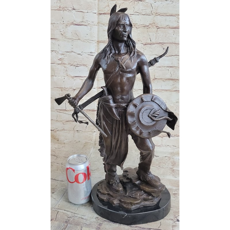 Native American Indian Warrior W/ Tomahawk - Bronze Metal Statue Sculpture Art