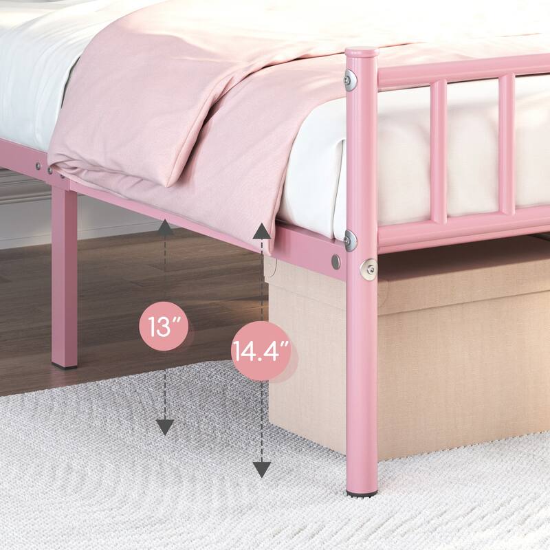 Yaheetech Minimalist Metal Platform Bed Frame with Spindle Headboard and Footboard