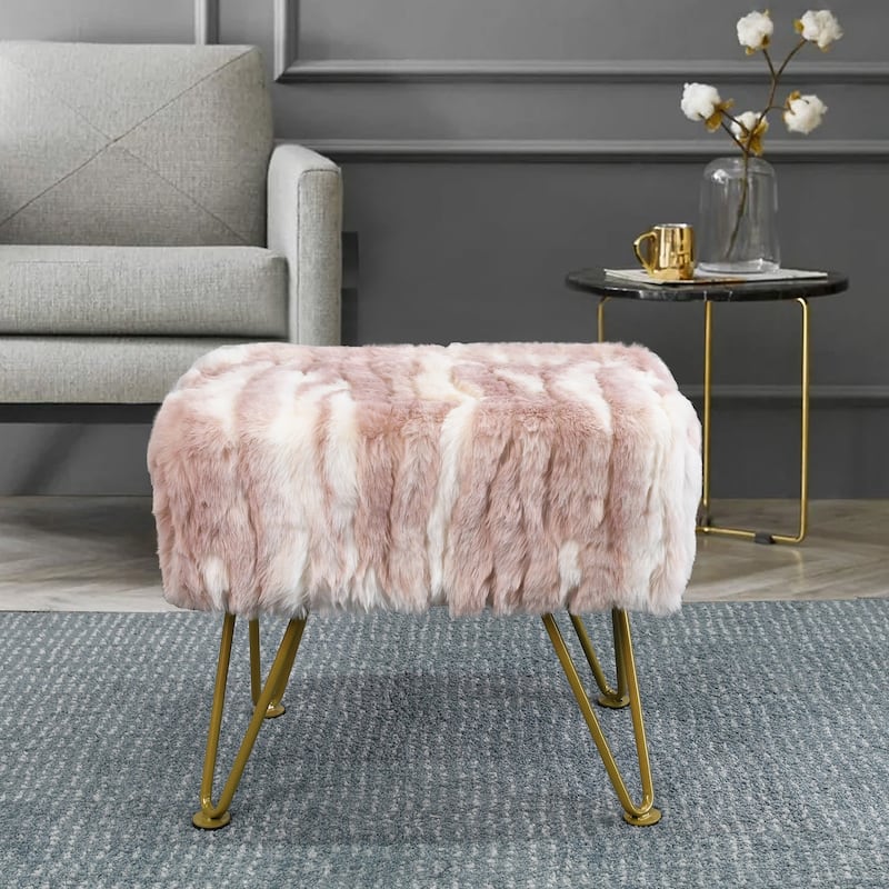 Home Soft Things Soft Fauxfur Ottoman Fuzzy Entryway Bench Seat - 19"x13"x17" - Pink