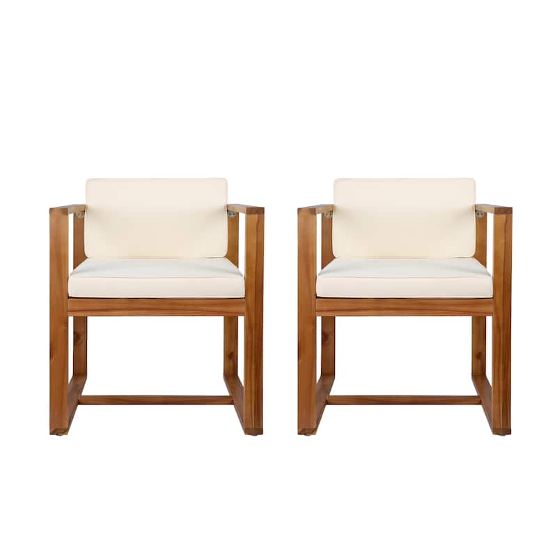 Roomfitters Outdoor Wooden Armchairs with Cushioned Back and Seat, Modern Patio Seating Set of 2