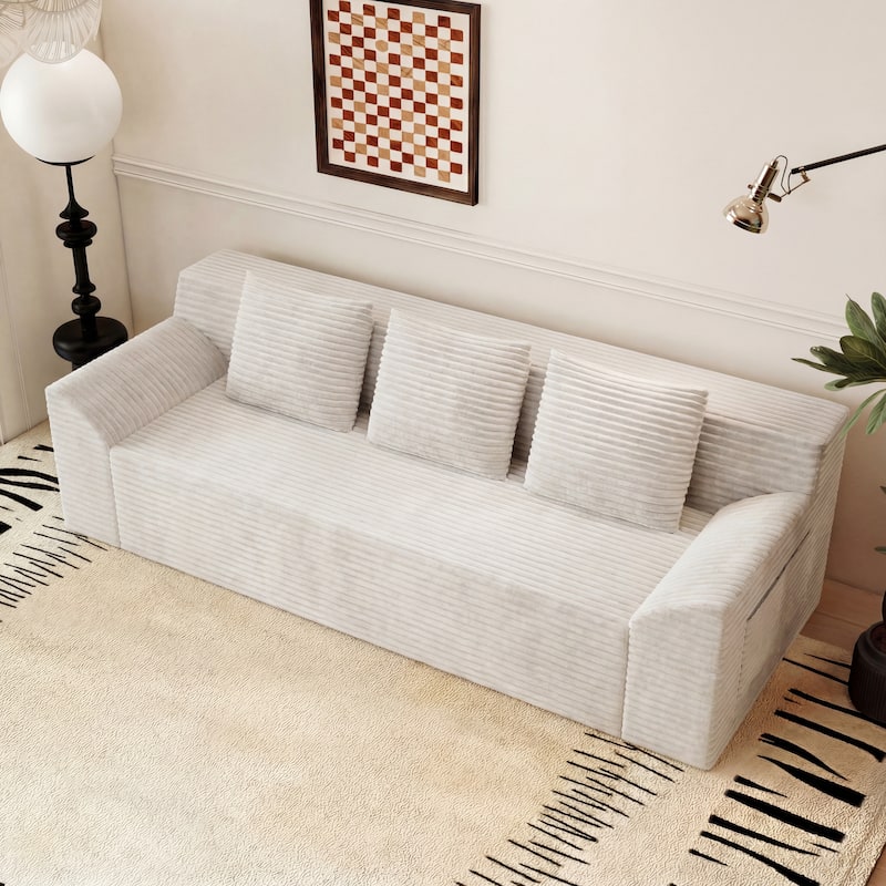 71" 3-Seater Corduroy Sofa with Deep Seat Design, Ready-to-Use for Living Room, Bedroom & Office