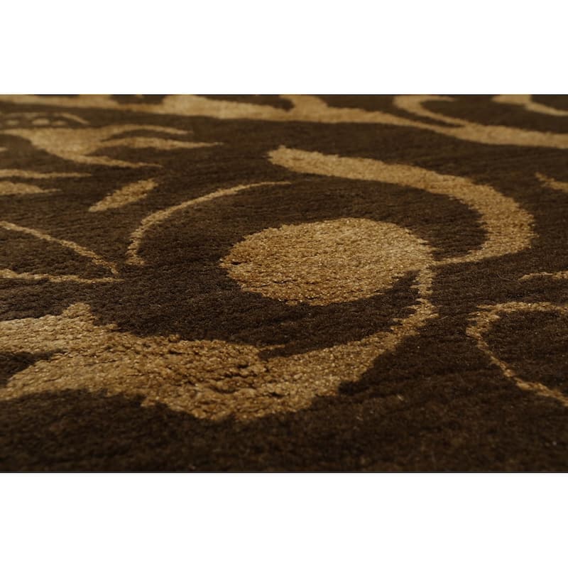 Hand Knotted Olive Tibetan Wool & Silk Transitional Oriental Area Rug - 8' x 10'
