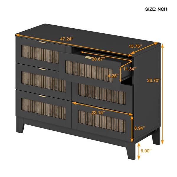 Rustic Farmhouse Style Wooden Dresser with 6 Drawers and Metal Handles ...