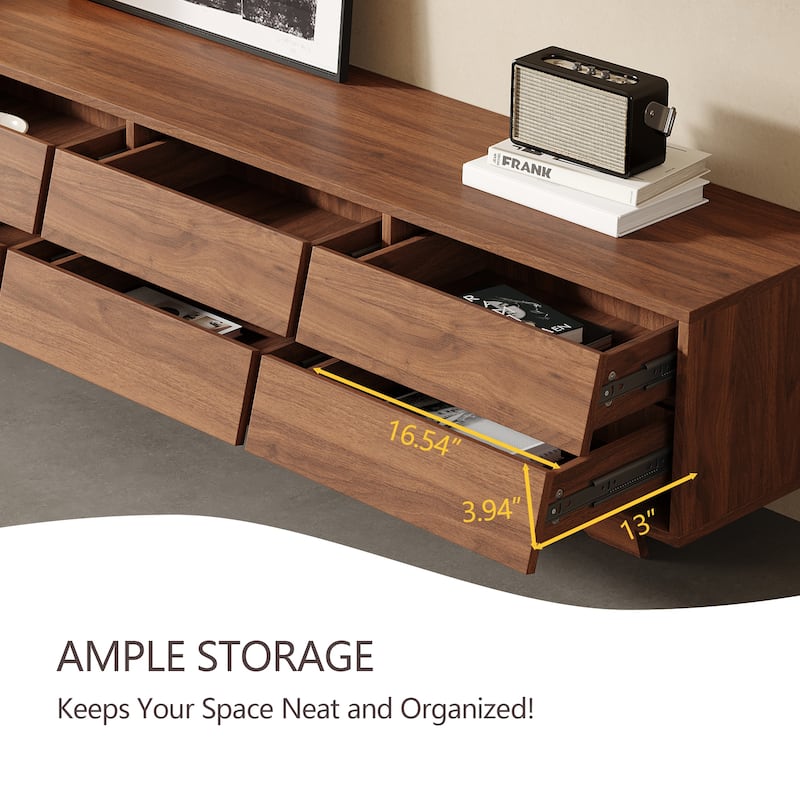 78.74" Mid Century TV Stands,Brown Wood Media Console with 8 Drawers