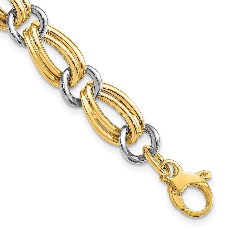 Curata 10mm 14k Two tone Gold Hollow Polished Bracelet 7.5 Inch