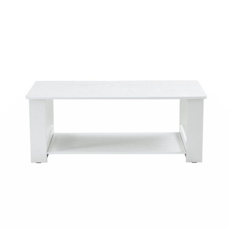 A modern and practical white coffee table and coffee table. The double layered coffee table is made of MDF material
