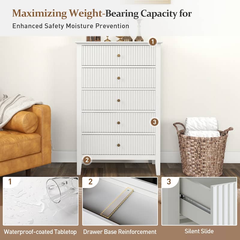 Elegant 5-Drawer Dresser Antique White for Bedroom