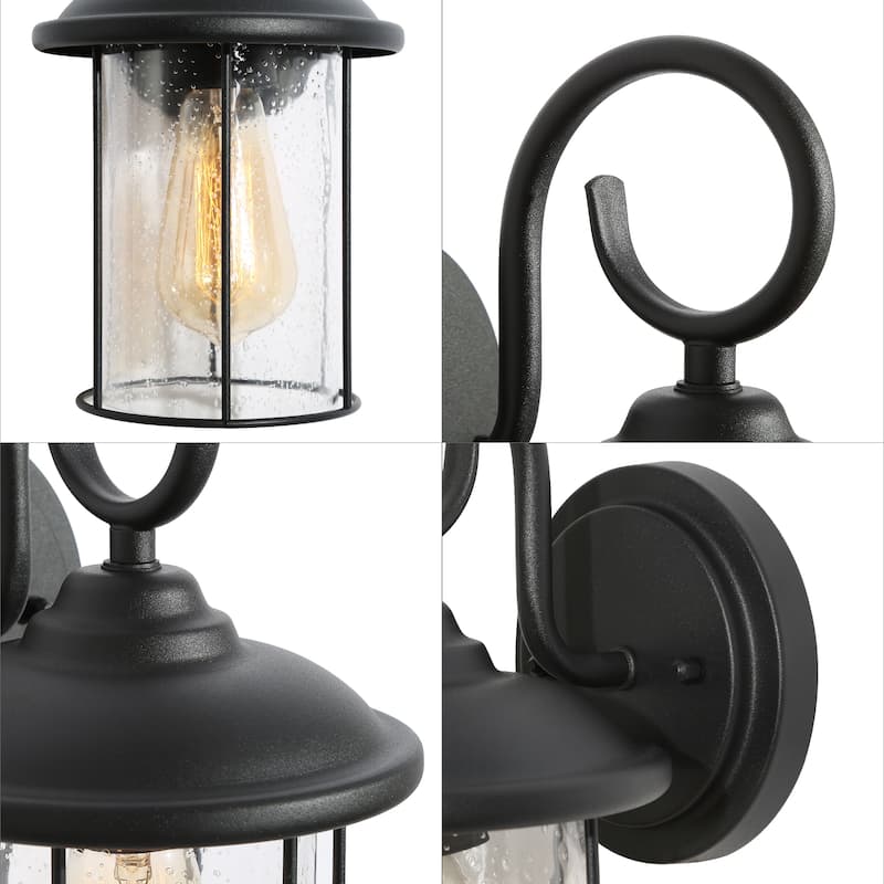 Modern Farmhouse Outdoor Lighting Wall Sconce Black Wall Lantern Glass Shade - Textured Black - L 8" x W 7" x H 12"