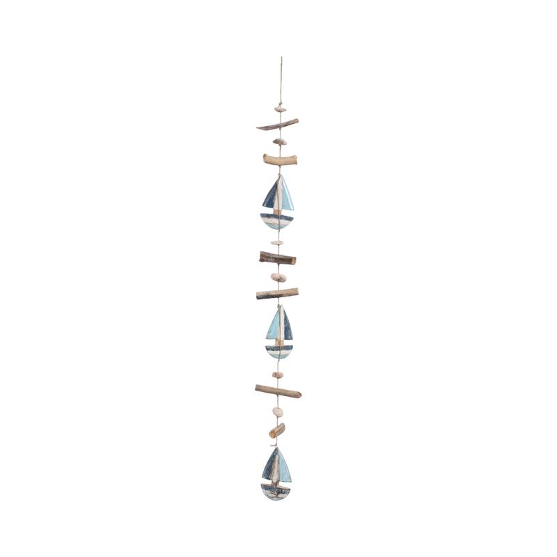 Decorative Wooden Boat Hanging Beaded Garland - 39", Blue & White