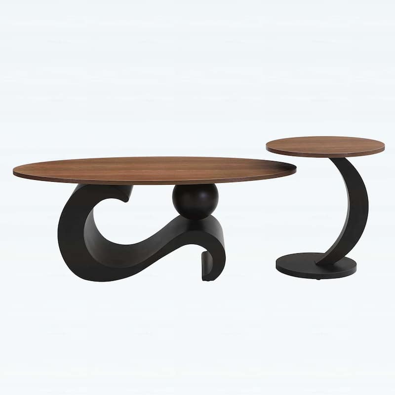 Nesting Coffee Table Set of 2,Industrial Design for Living Rooms,Combines Luxury and Functionality with Oval and Round Shapes
