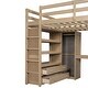 preview thumbnail 15 of 28, Full Size Loft Wood Bed with Desk, Drawers & Storage Shelves, Bedframe with Wardrobe, Full-Length Guard Rail for Bedroom Dorms