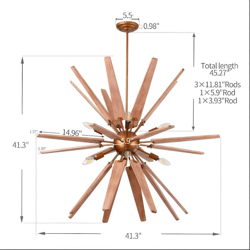 Shamiel 8 Light Thorne Wood Chandelier in Contemporary Style Starburst Design