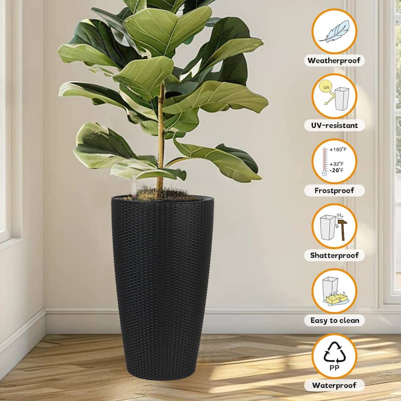 Set of 2 Tall Planters Large Planters with Water Level Monitor Inner Bucket, Automatic Watering, Flower Plant Pots( 22 inch )