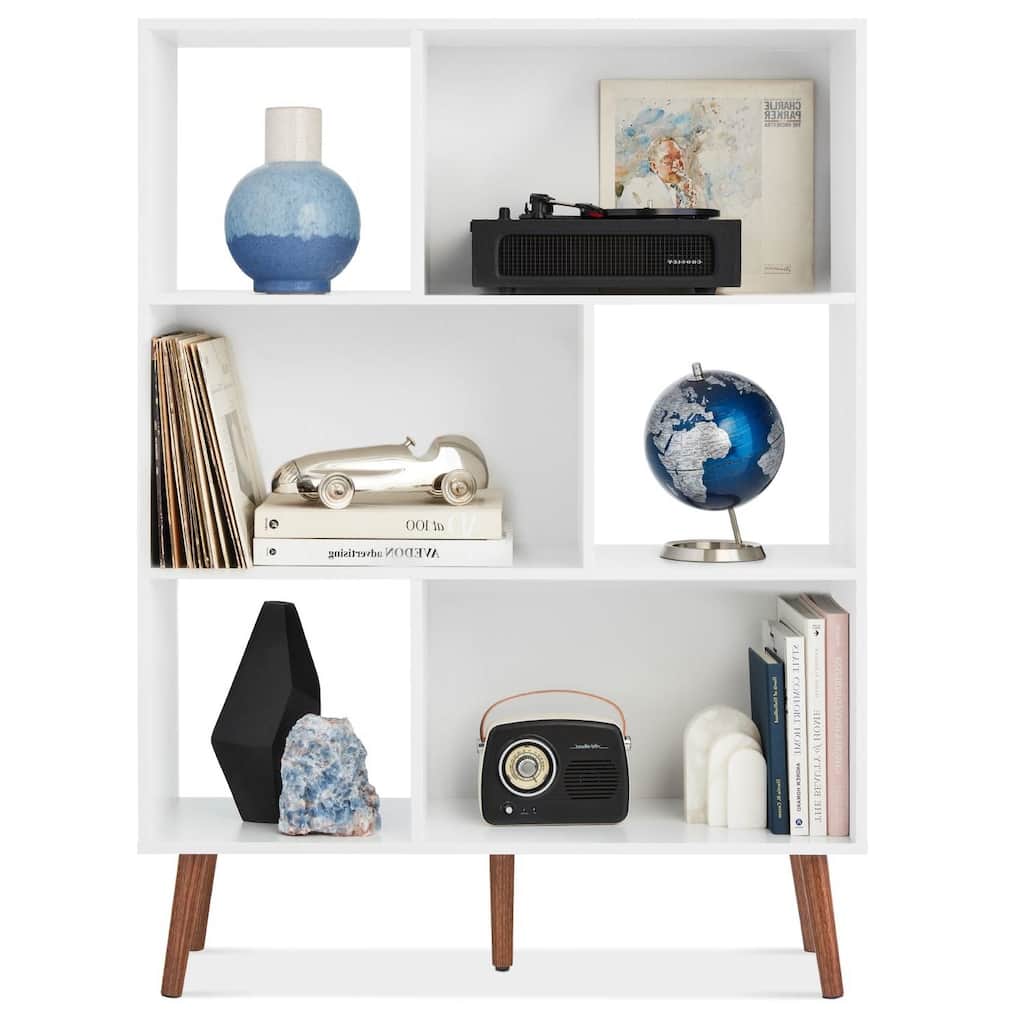 Mid Century Modern Bookcase Storage Unit with Wood Grain Finish - 39"(L) x 12"(W) x 52.25"(H)