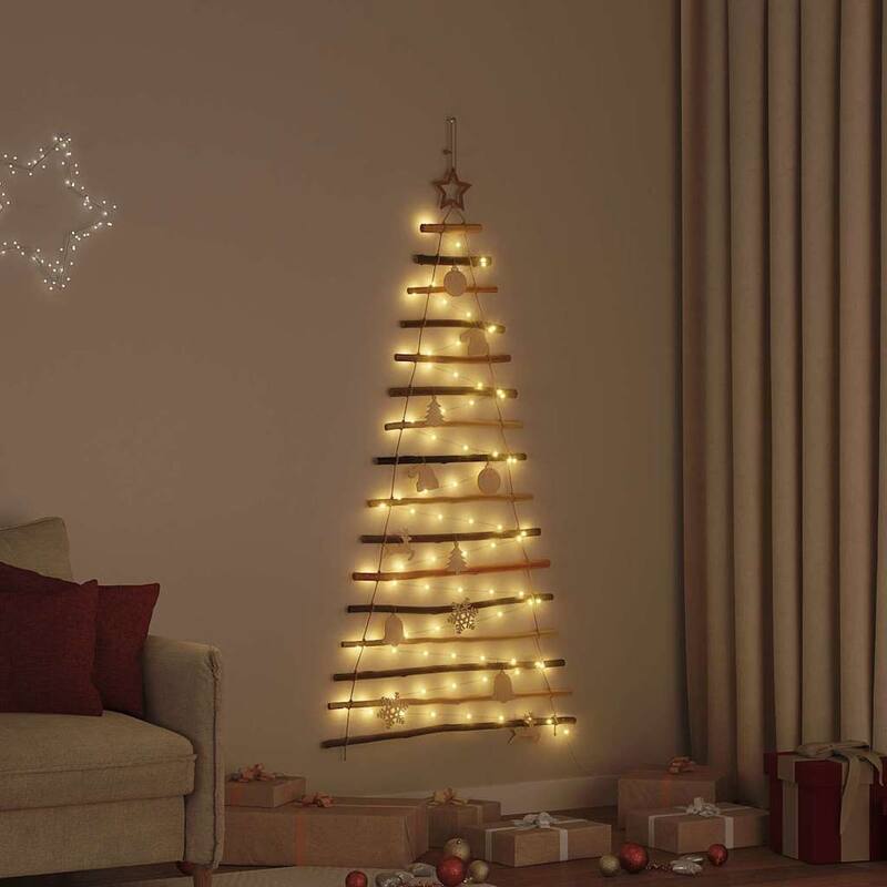 vidaXL Christmas Tree with LEDs Natural Solid Ash wood - Brown - 5 Foot
