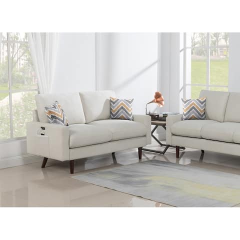 Carson Carrington Ludviki Mid-century Modern Beige Woven Fabric Loveseat Couch