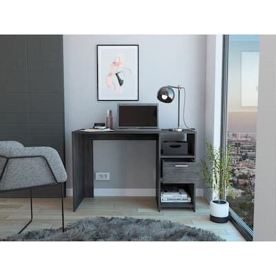 Compact Computer Desk with One Drawer & Two Shelves