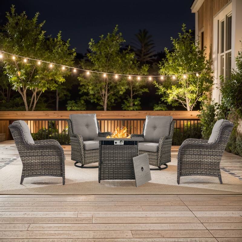 Pocassy Fire Pit Table with 2 Swivel Chairs 2 Patio Chairs - Grey - Grey