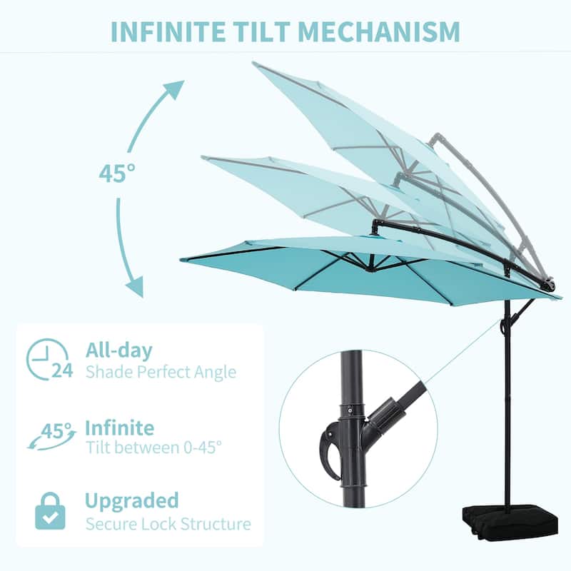 Ainfox 10ft Offset Hanging Market Patio Umbrella With Base