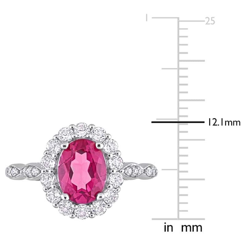 Miadora Oval-cut Pink and White Topaz with Diamond Accent Halo Cocktail Ring in 10k White Gold