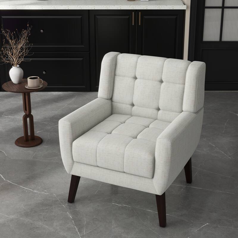 Tufted Upholstered Accent Armchair - Beige-Linenn