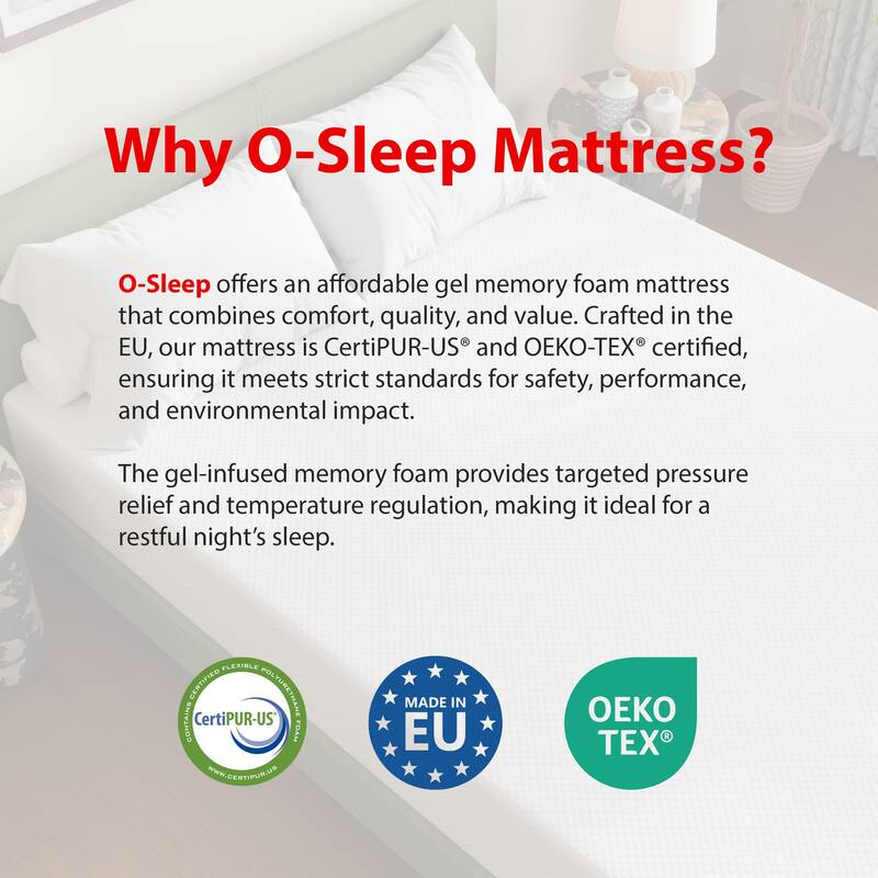 O-Sleep 8" Gel Memory Foam Mattress in a Box with CertiPUR-US and OEKO-TEX