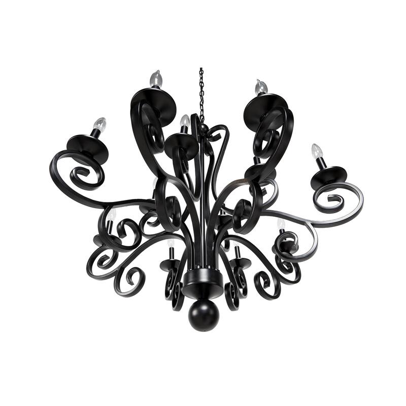 Black Metal Antique Style 18 Light Room Chandelier with Scrolls