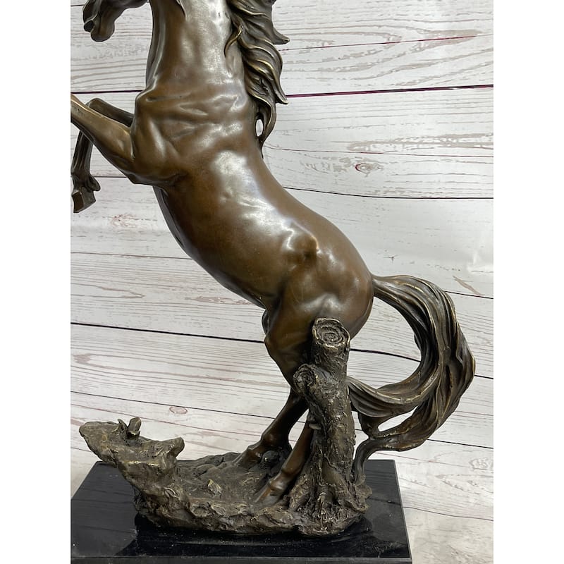 Rearing Wild Stallion Horse Bronze Statue Sculpture Figure Equestrian Horses Decor Signed Art