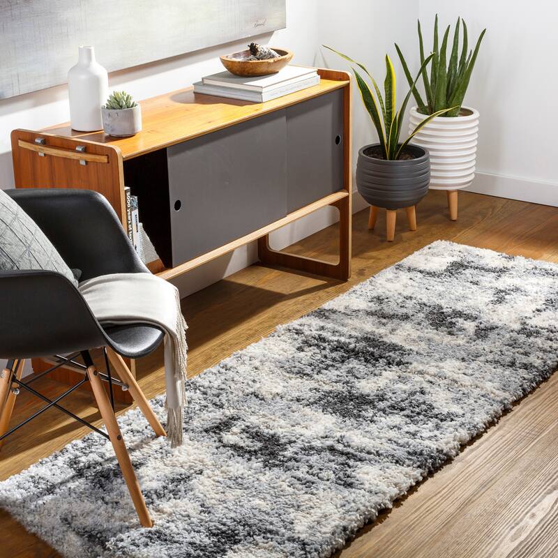 Artistic Weavers Darja Modern Shag Rug - 2'7" x 7'3" Runner - Cream/Black - Runner