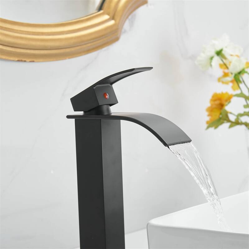 Waterfall Bathroom Vessel Faucet With Drain Assembly Single Handle Bathroom Vessel Sink Faucets 1 Hole Lavatory Vanity Basin Tap
