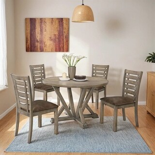 5 PCS Table Set Round Dining Table Solid Wood Modern Farmhouse Rustic ...