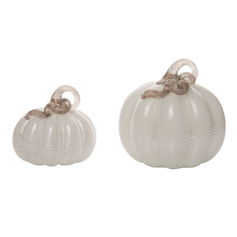 Transpac Glass 7.5 in. Off-White Harvest Swirl Pumpkins Set of 2