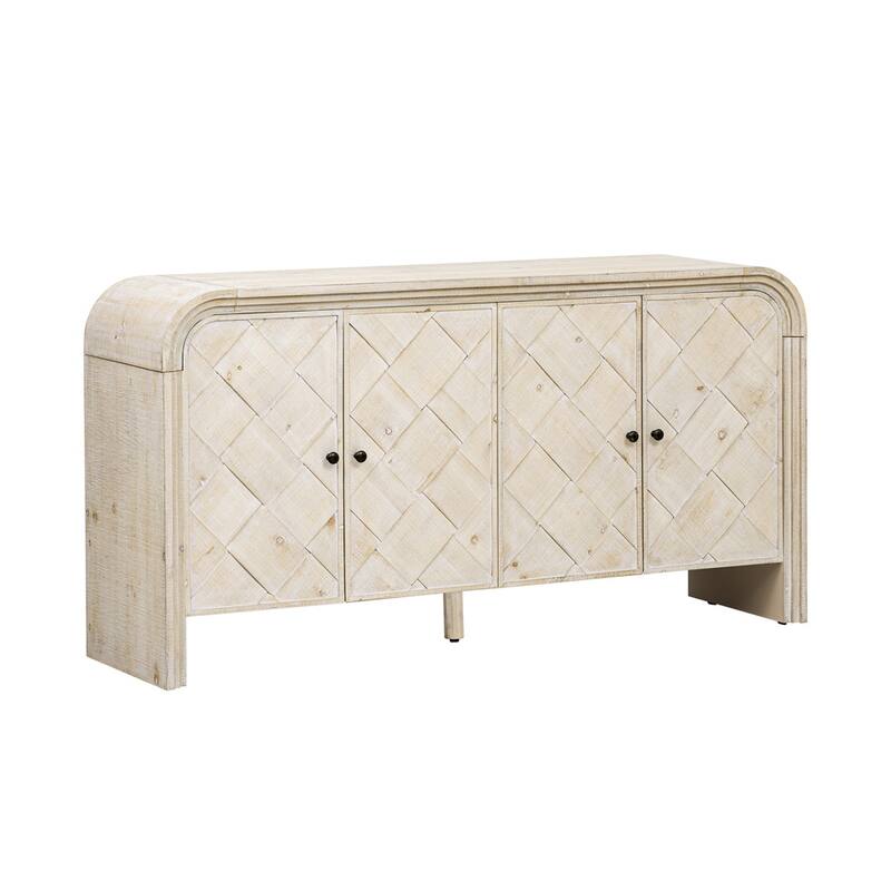 Multi-Functional MDF Sideboard-Handwoven Wood Slat Doors, Tiered Stepped Design & Premium Solid Wood Veneer for Hallways