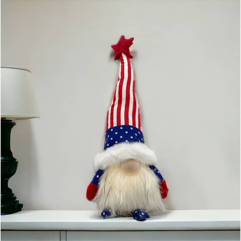 HomeRoots 14" Red White and Blue Fabric Standing Gnome Tabletop Sculpture With LED - 4.3' X '14' X '5.12 - 4.3' X '14' X '5.12