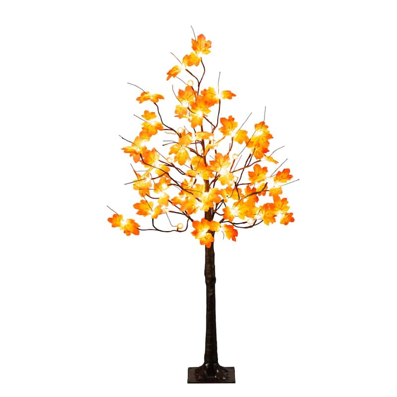 Pre-Lit Minimalist Maple Artificial Fall Tree - 4' - Warm White LED Lights