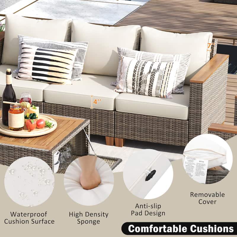 8 Piece Wicker Outdoor Patio Conversation Set with Thick Cushion and Storage Table, All Weather Rattan Swivel Chairs Set of 2