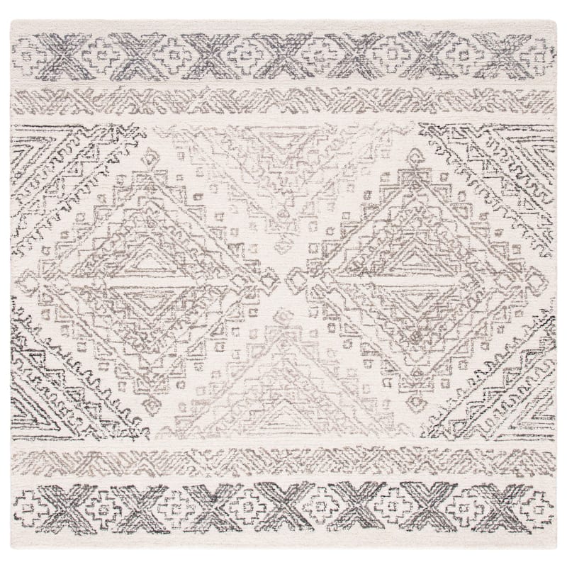 SAFAVIEH Handmade Micro-Loop Lizzi Moroccan Wool Rug - 5' Square - Ivory/Light Brown