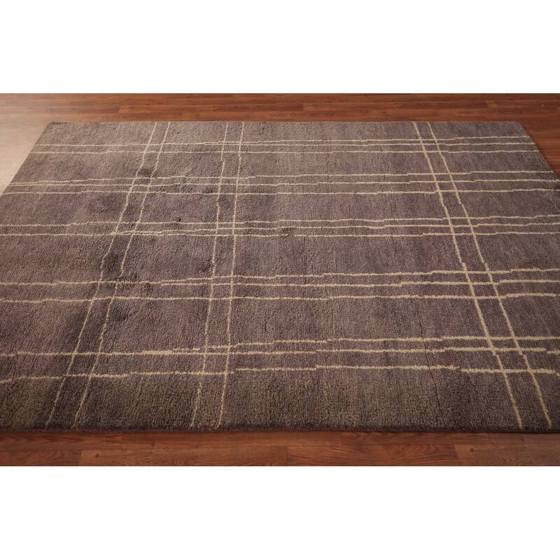 Brown Moroccan Oriental Area Rug Handmade Geometric Wool Carpet - 5'7" x 7'10"