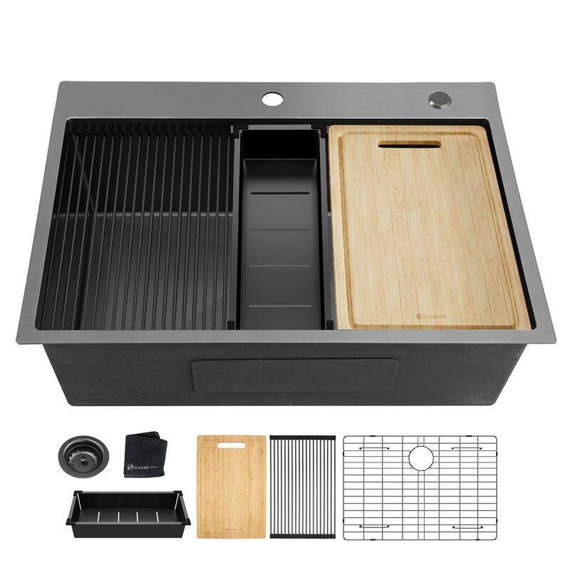 Topmount Workstation 18 Gauge Stainless Steel Single Bowl Kitchen Sink