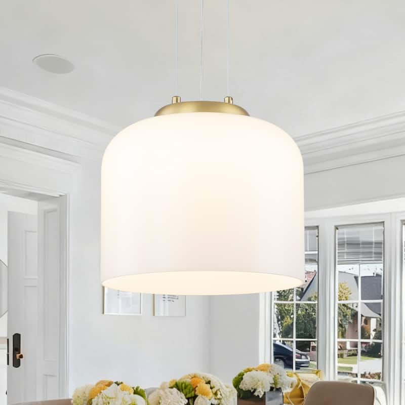 Single Light LED Pendant with Milky White Glass Shade Dimmable Modern - Dia.10.63*13.78-in
