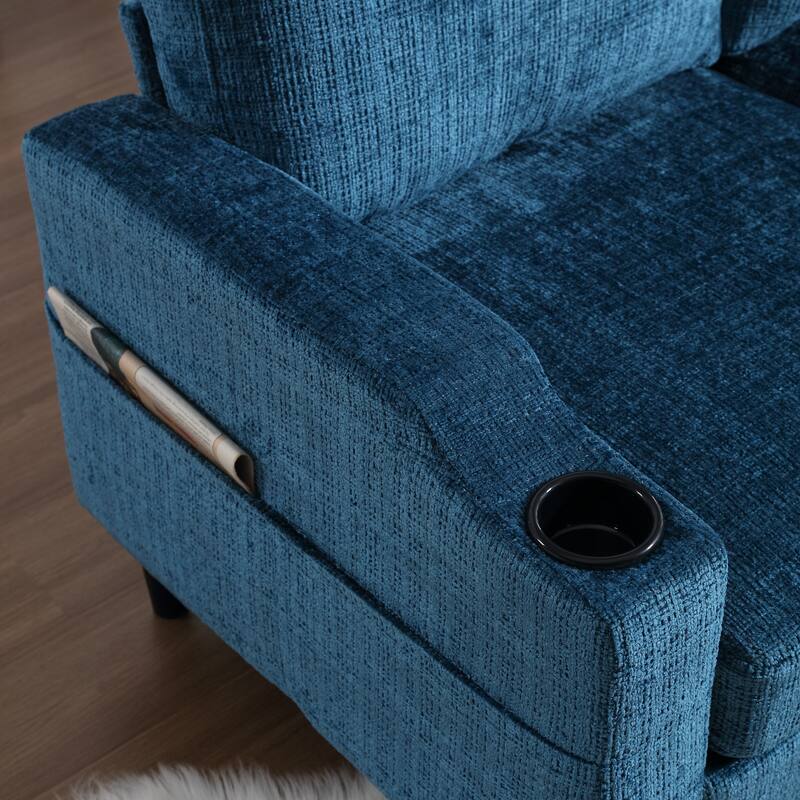 Modular Sectional Sofa with Storage Ottoman, Comfy Chenille Fabric Sofa, 3-Seater Sofa with Side Pockets & 2 Cup Holders